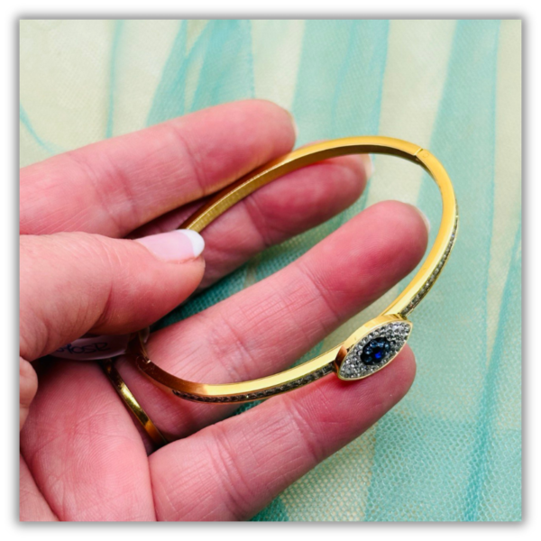 Pulsera Ojo Turco acero dorado circonitas - Imagen 2