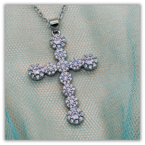 Collar Acero Cruz Cristal