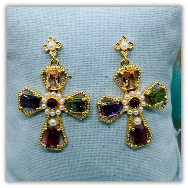 Pendientes de Cruz Multicolor Perlas