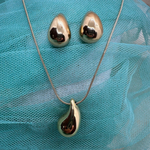 Conjunto Collar y Pendientes Acero Gota Pq
