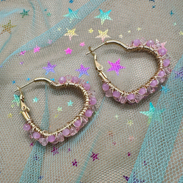 Pendientes de Aro Corazon Rosa