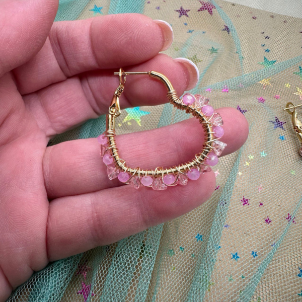 Pendientes de Aro Corazon Rosa - Imagen 2